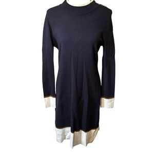 Ann Taylor Petite Sweater Dress LP Large Petite Navy White Long Sleeve Dress